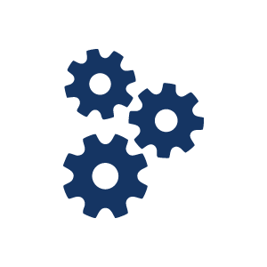 Minimalistisches FIZ-Logo-Detail mit blauen Zahnrädern als Symbol für den Bereich Technik